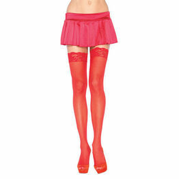 Leg Avenue Sheer Thigh Highs With Lace Tops Red UK 8 to 14