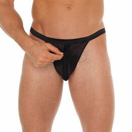 Mens Black GString With Pouch