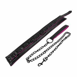 Bound to Please Pink &amp; Black Bondage Collar &amp; Leash alternative