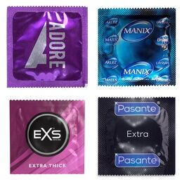 Pack of Thicker Stronger Secure Condoms, Mates, Pasante, Adore Exs Mix