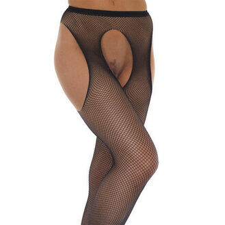 Fishnet Suspender Tights With Open Crotch