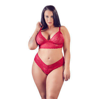 Cottelli Collection Cottelli Plus Size Red Lace Bra And Briefs