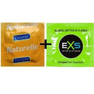 Mixed Condom Combo - Pasante Naturelle + EXS Extreme 3IN1 (Ribbed Dotted & Flared)