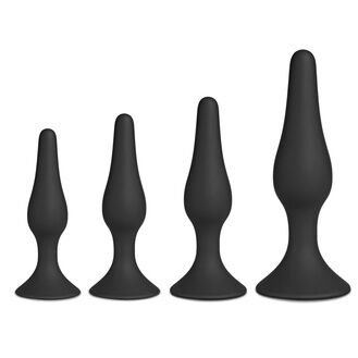 Various Toy Brands Set of Four Silicone Butt Plugs Black