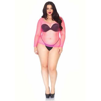 Leg Avenue Long Sleeved Industrial Net Top Neon Pink Plus Size alternative