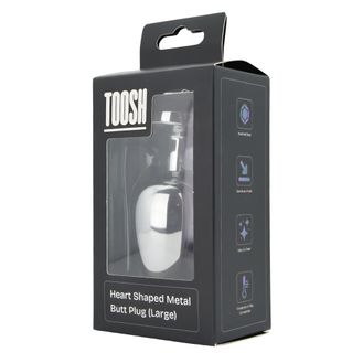 Toosh Heart Shaped Silver Butt Plug with Red Stone Large