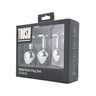 Toosh Metal Butt Plug Silver Set of 3 Clear Stone alternative