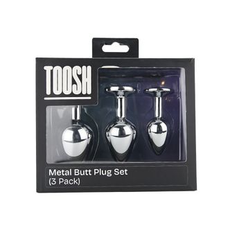 Toosh Metal Butt Plug Silver Set of 3 Clear Stone
