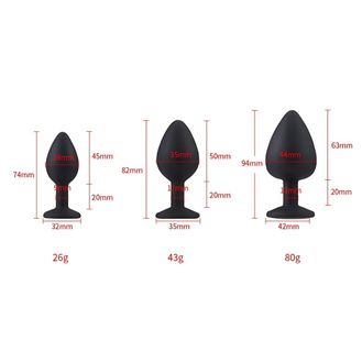 Toosh Silicone Butt Plug Black Set of 3 Clear Stone alternative