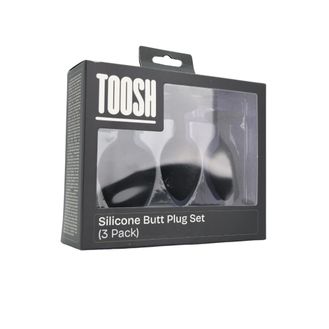 Toosh Silicone Butt Plug Black Set of 3 Clear Stone