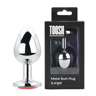 Toosh Silver Metal Butt Plug Large Red Stone
