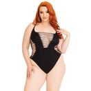 Leg Avenue Shredded Thong Bodysuit Black Plus Size additional 1