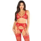 Leg Avenue Bra Top, String and Garter Belt Stockings Red additional 1