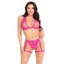 Leg Avenue Lace Bra Top and Panty with Garters Pink additional 1