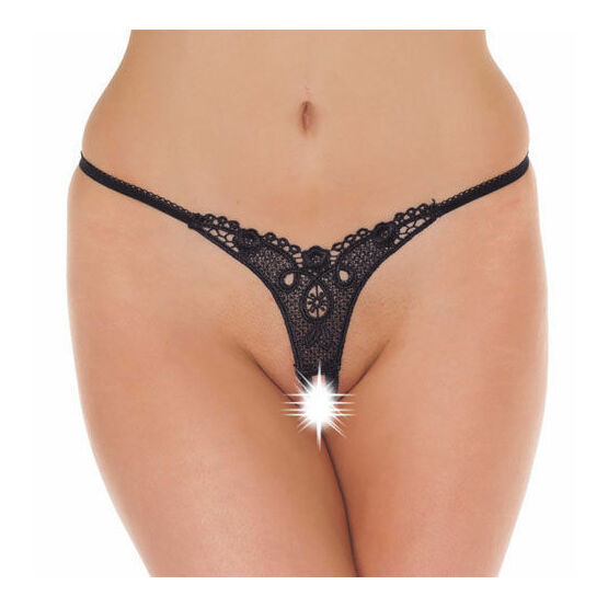 Detailed Crotchless GString Black