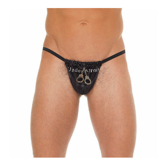Mens Black GString With Handcuff Pouch