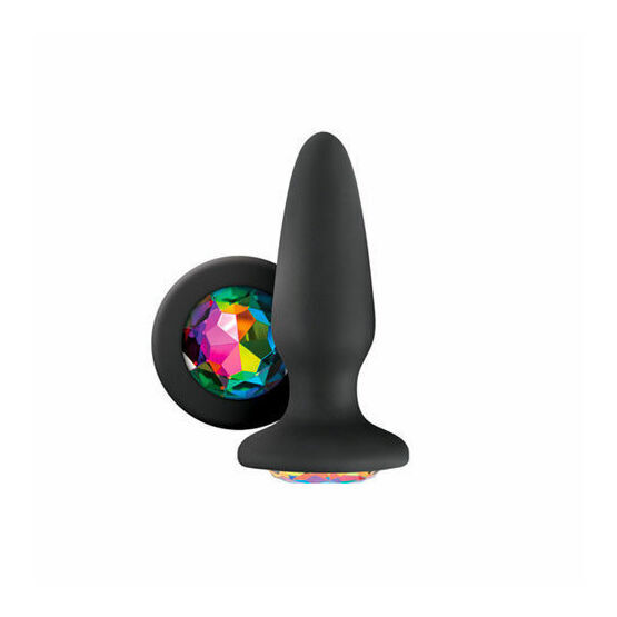NS Novelties Glams Silicone Rainbow Gem Butt Plug Black 4 Inch