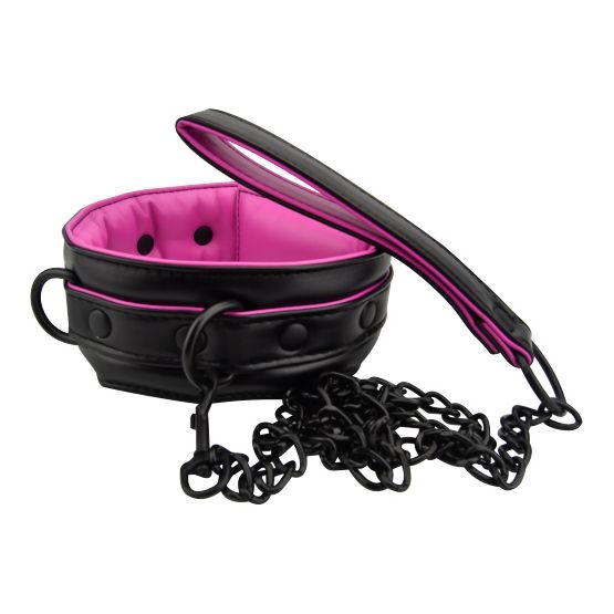 Bound to Please Pink &amp; Black Bondage Collar &amp; Leash
