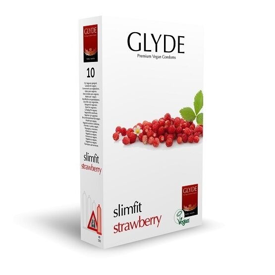 Glyde Ultra Slimfit Strawberry Flavour Vegan Condoms 10 Pack
