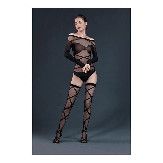 Moonlight Black Bardot Style Body with Stockings One Size
