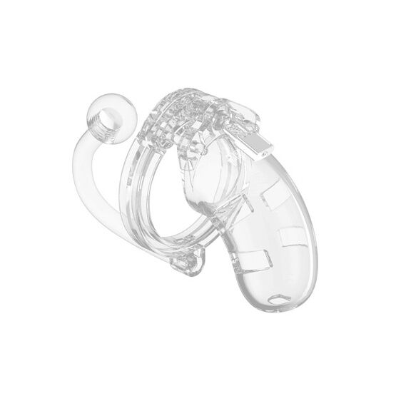 Shots Toys Man Cage 10  Male 3.5 Inch Clear Chastity Cage With Anal Plug