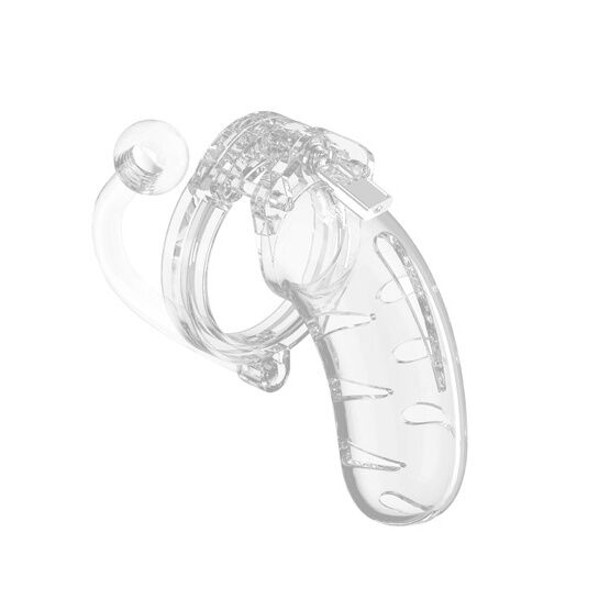 Shots Toys Man Cage 11  Male 4.5 Inch Clear Chastity Cage With Anal Plug
