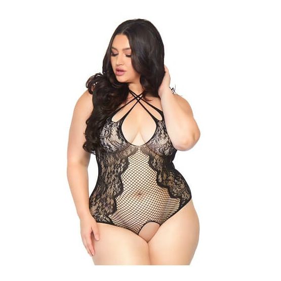 Leg Avenue Plus Size Net and Lace Crotchless Body