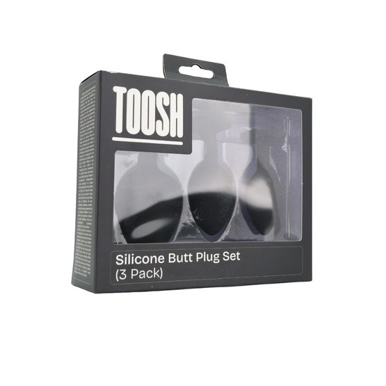 Toosh Silicone Butt Plug Black Set of 3 Clear Stone