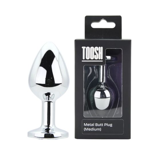Toosh Silver Metal Butt Plug Medium Clear Stone